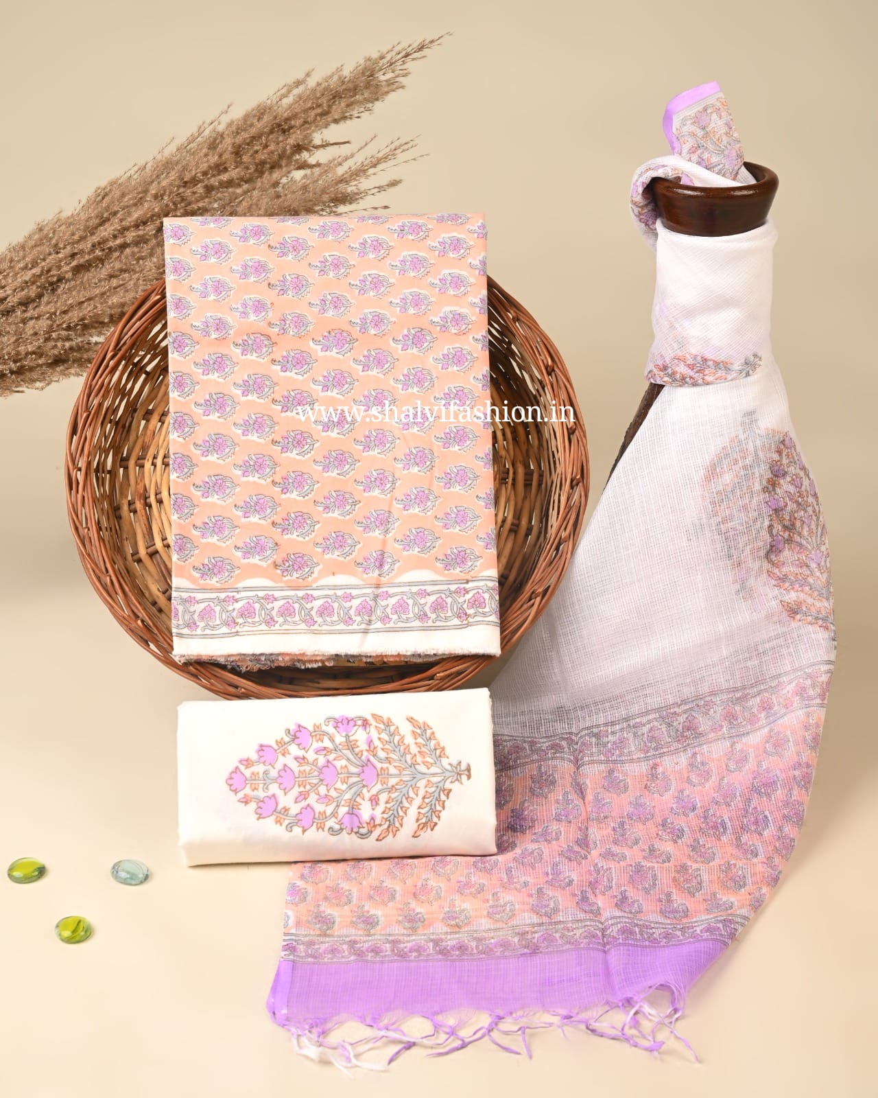 Shop jaipuri print cotton suits with kota dupatta (3CKD837)
