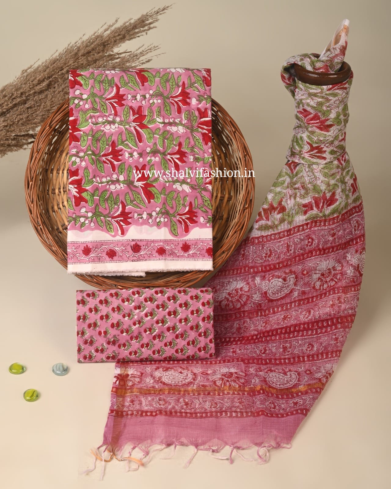 Shop sanganeri print cotton suits with kota dupatta (3CKD864)