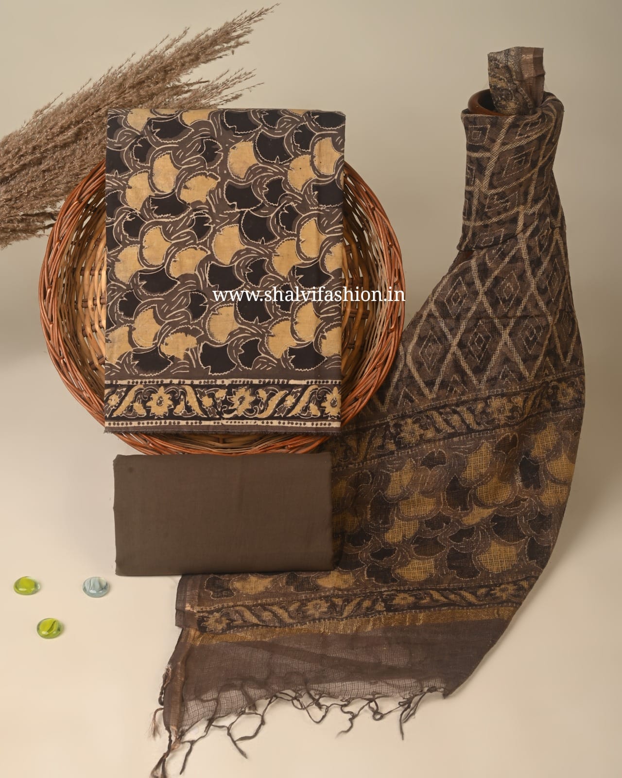 Shop ajrak print cotton suits with kota duptta (3CKD866)