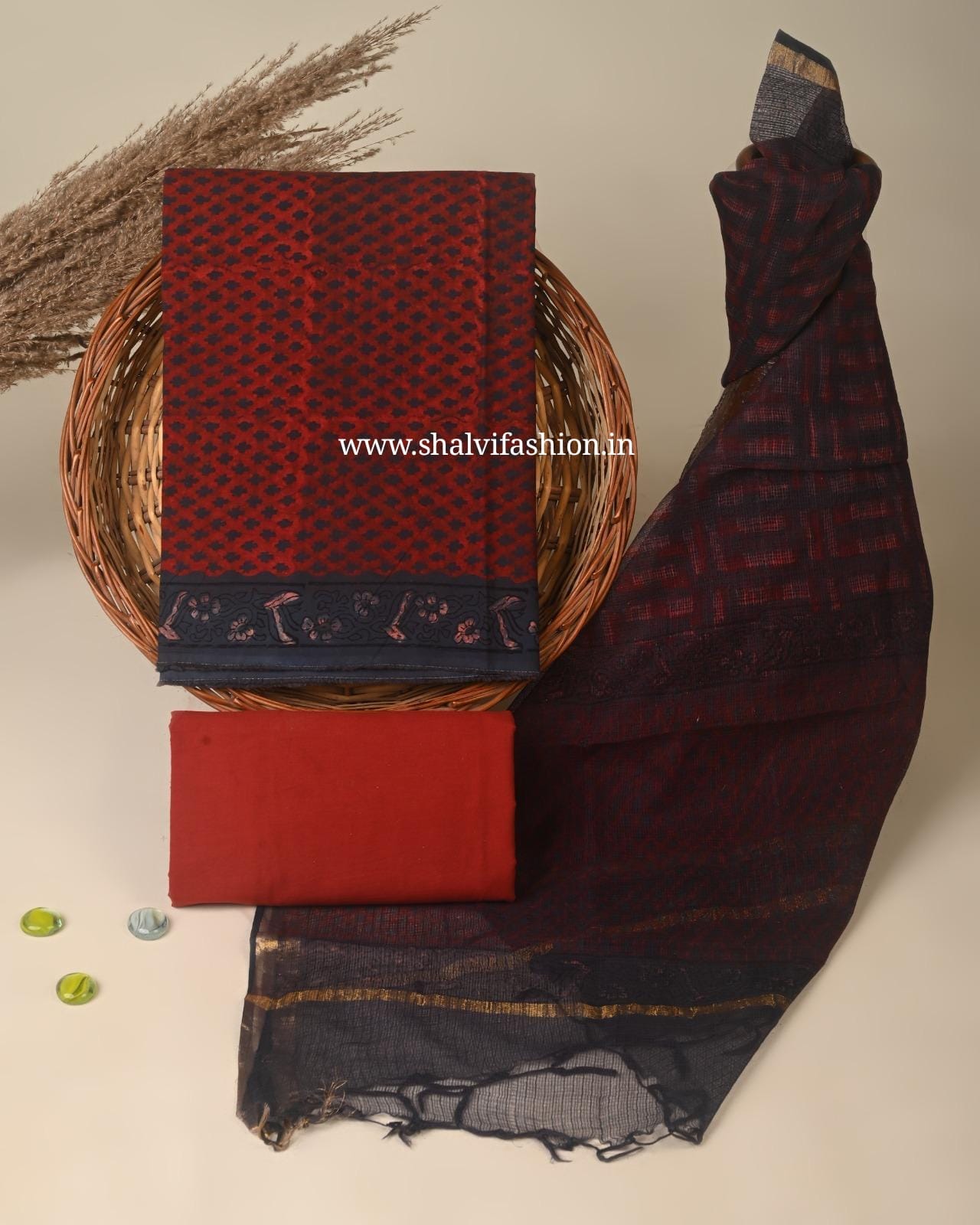Shop sanganeri print cotton suits with kota dupatta (3CKD872)