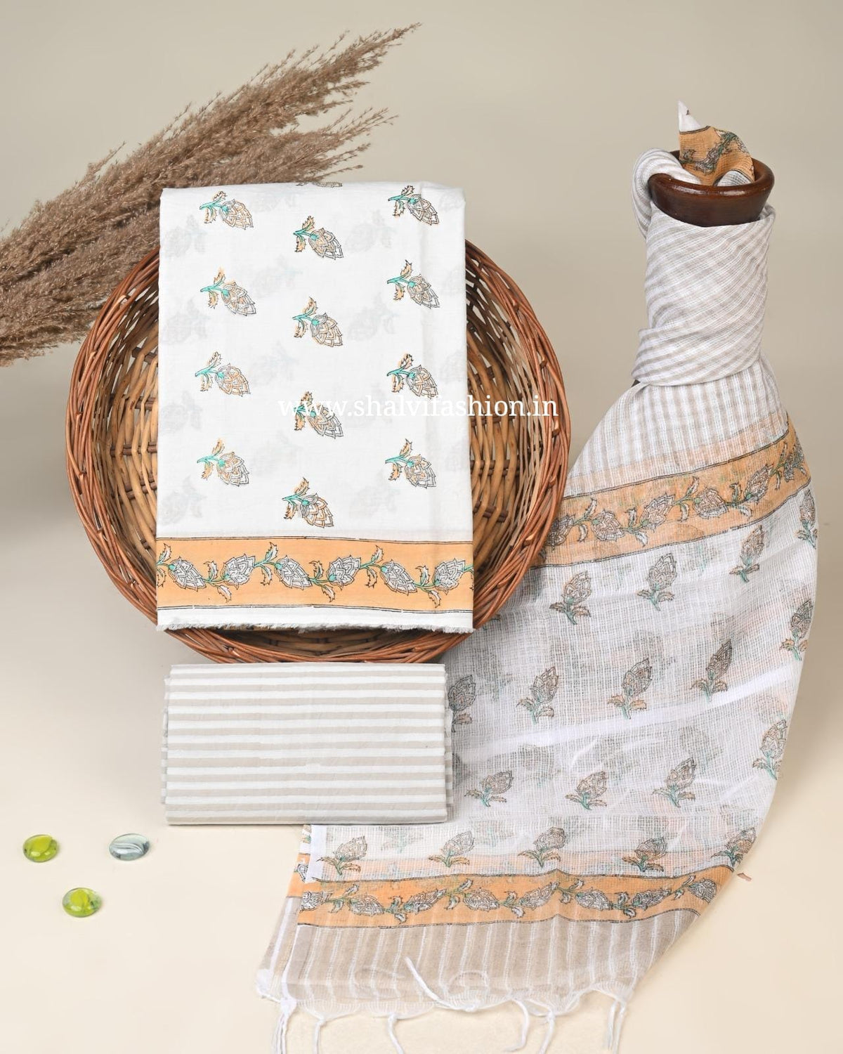 Shop jaipuri print cotton suits with kota dupatta (3CKD879)