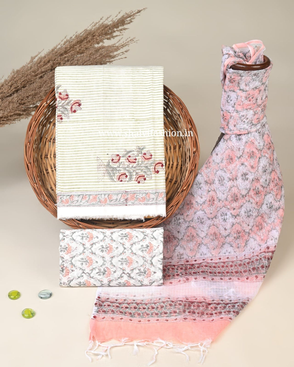 Shop sanganeri hand block print cotton suits (3CKD882)
