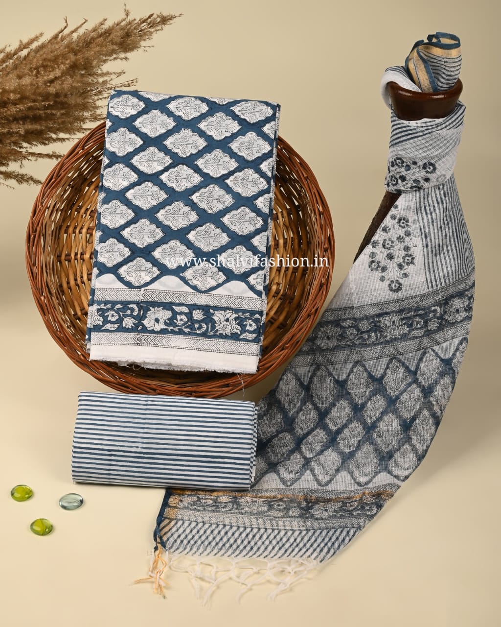 Shop jaipuri print cotton suits with kota dupatta (3CKD303)