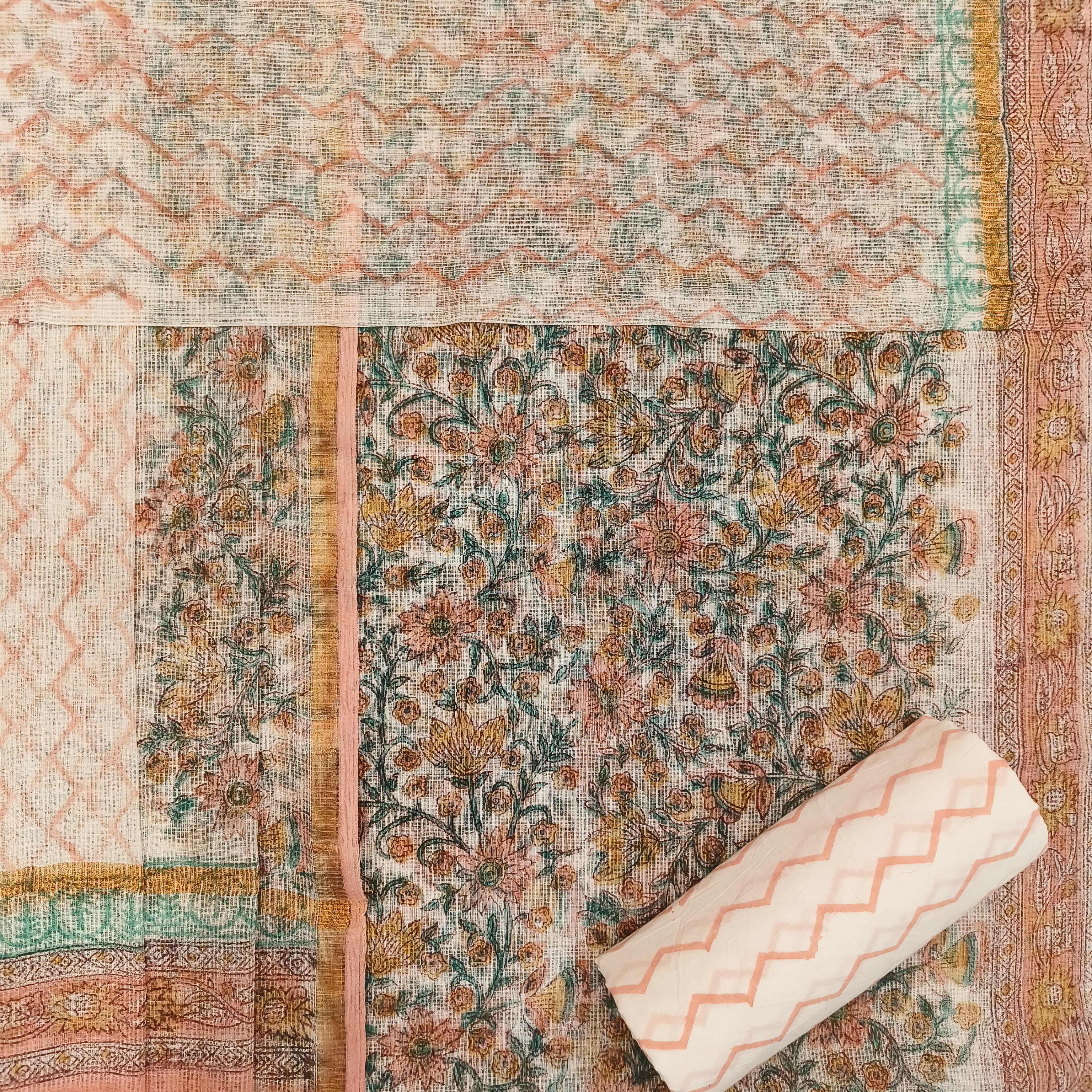 Shop Unstitched Bagru Print Premium Kota Doria Suits (3KD09)