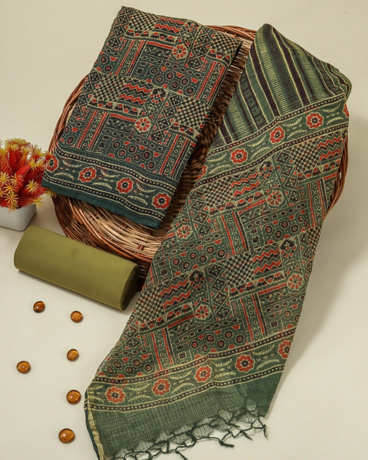 Shop unstitched block print kota doria suits online shopping (3KD108)