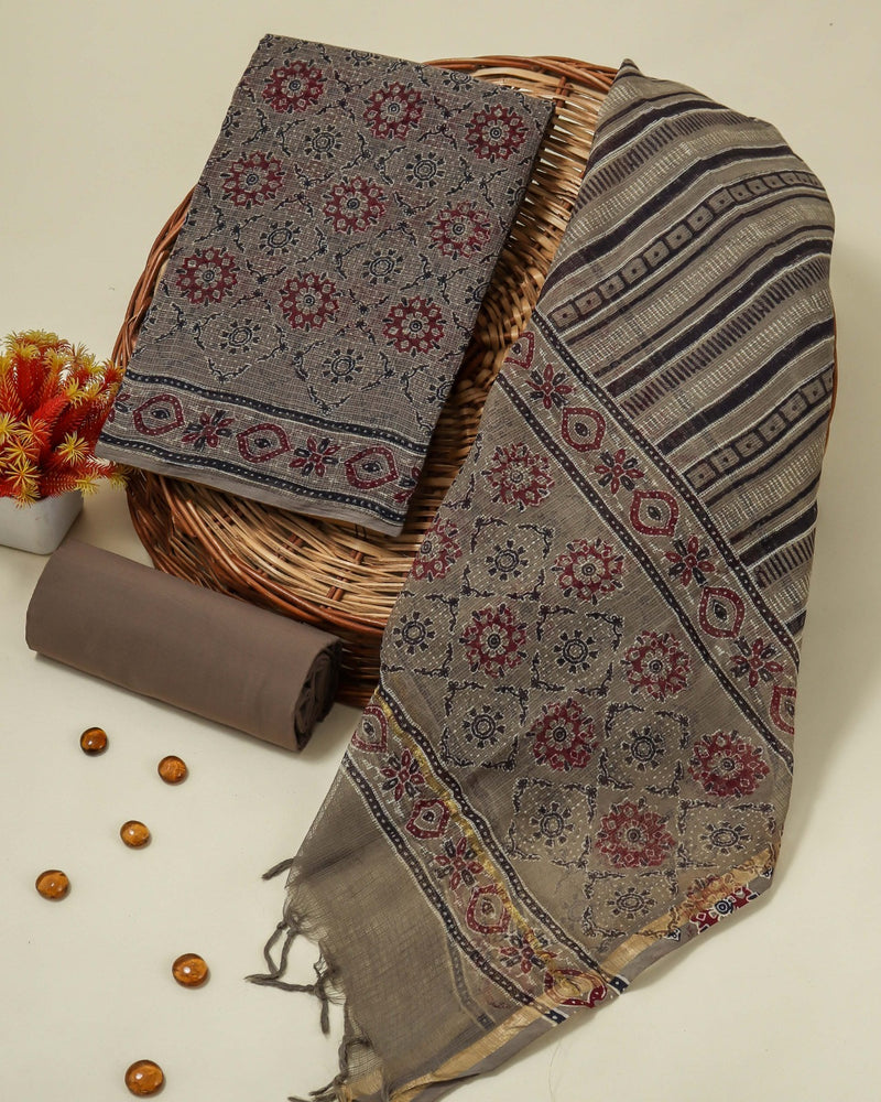 Shop unstitched hand block printed kota doria suits in jaipur (3KD110)