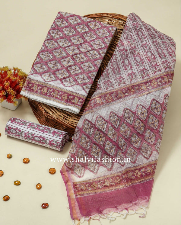 Shop block printed kota doria suits in jaipur (3KD118)