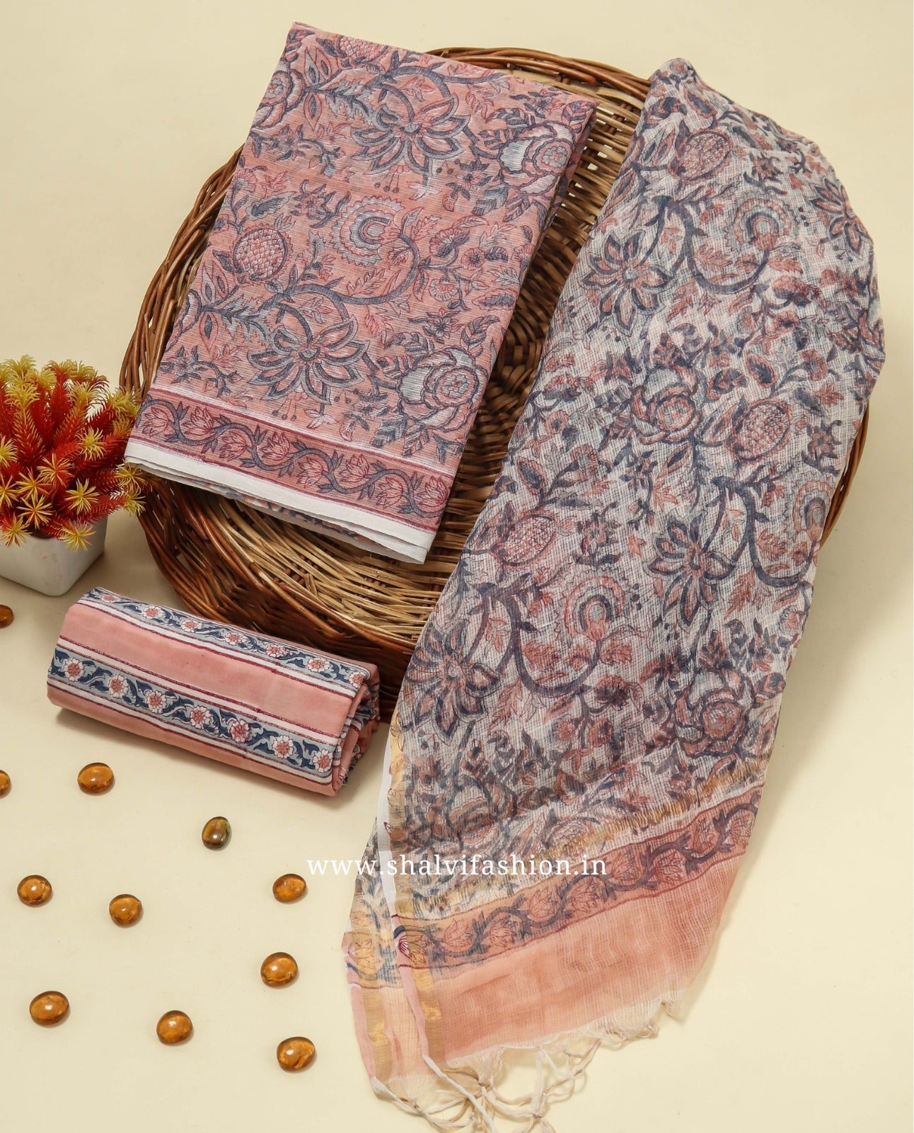 Shop unstitched block print kota doria suits in jaipur (3KD135)