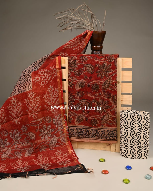 Shop block printed kota doria suits online (3KD200)