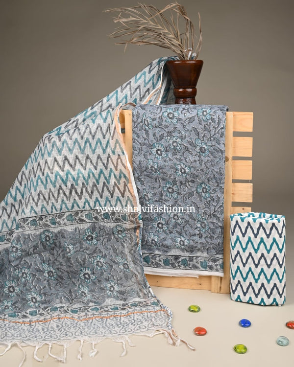 Shop hand block print kota doria suits online shopping (3KD207)