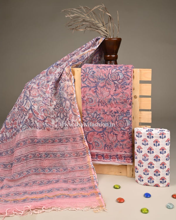 Shop unstitched block printed kota doria suits in jaipur (3KD209)