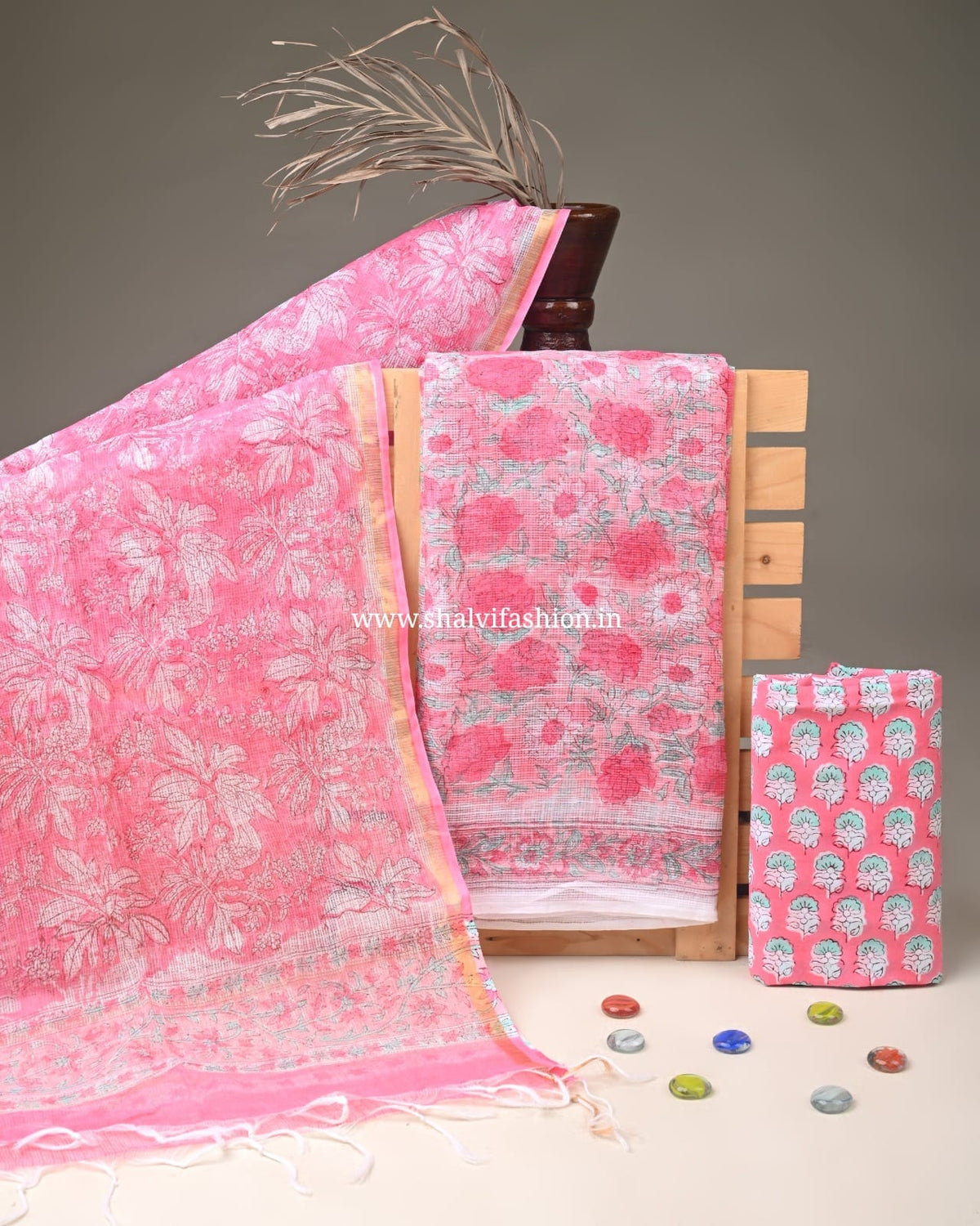 Shop unstitched sanganeri print kota doria suits (3KD233)