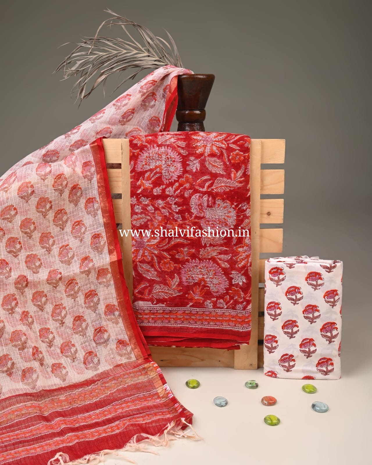 Shop block printed kota doria suits online shopping (3KD284)