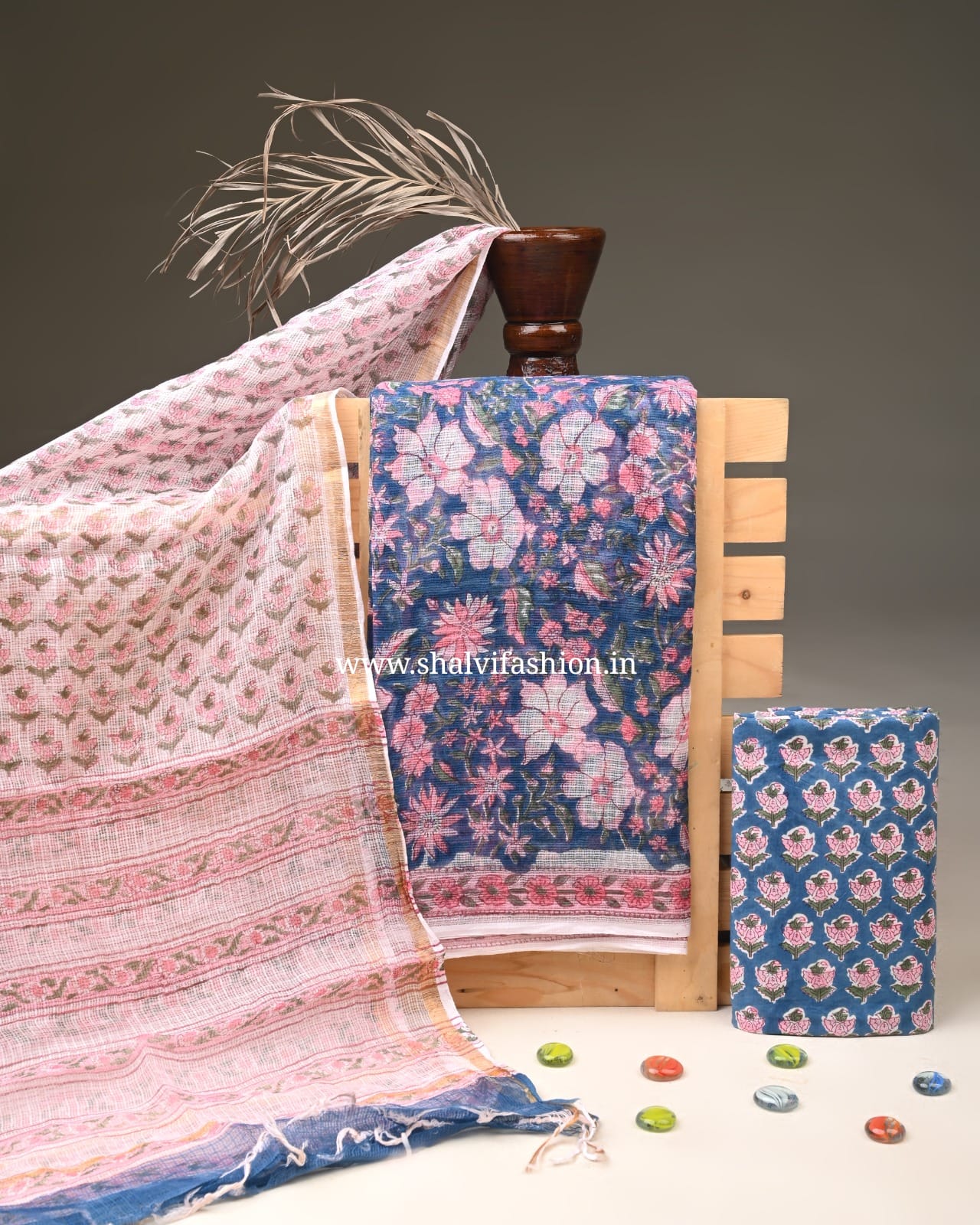 Shop unstitched block printed kota doria suits online (3KD300)
