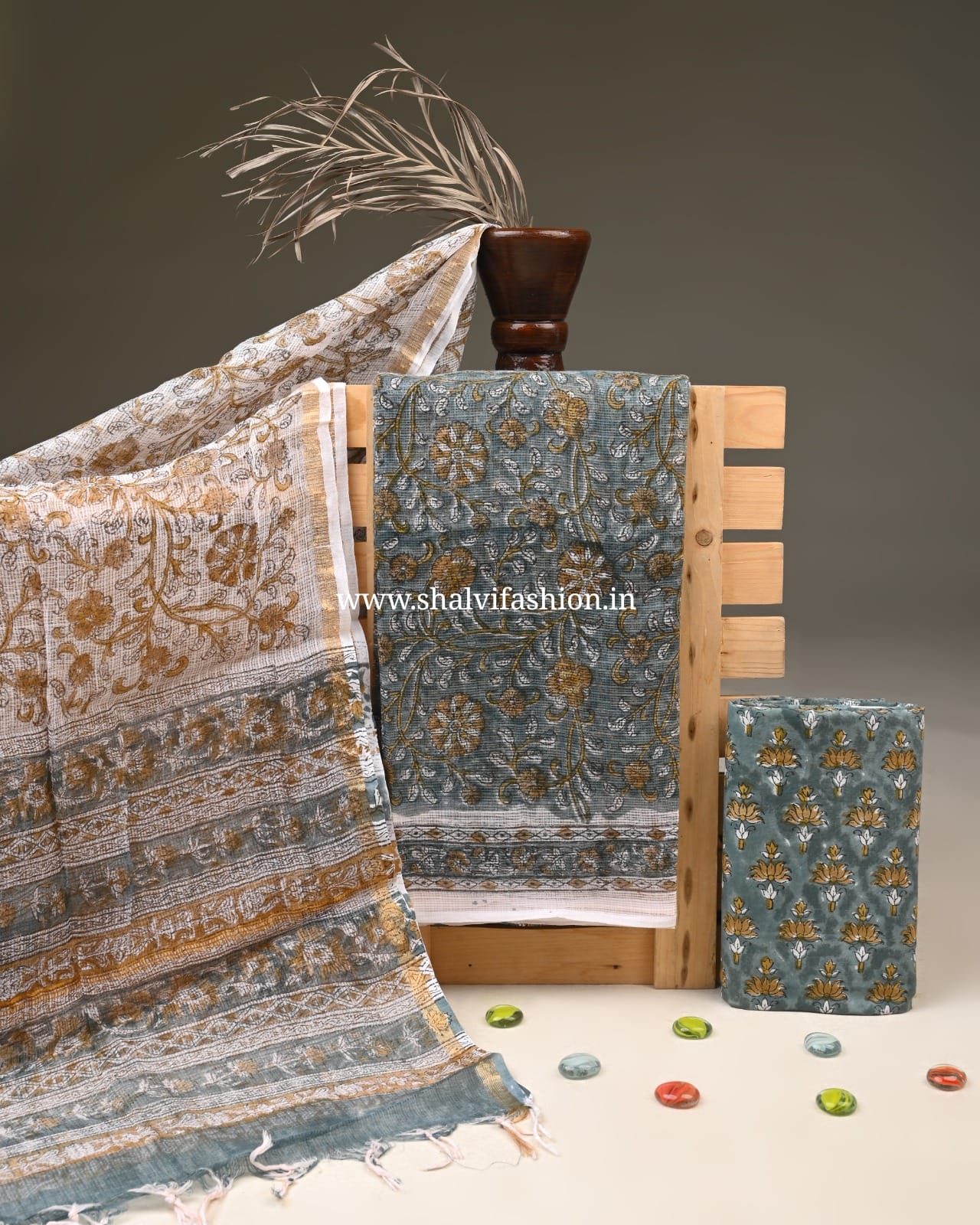 Shop unstitched block printed kota doria suits online (3KD304)