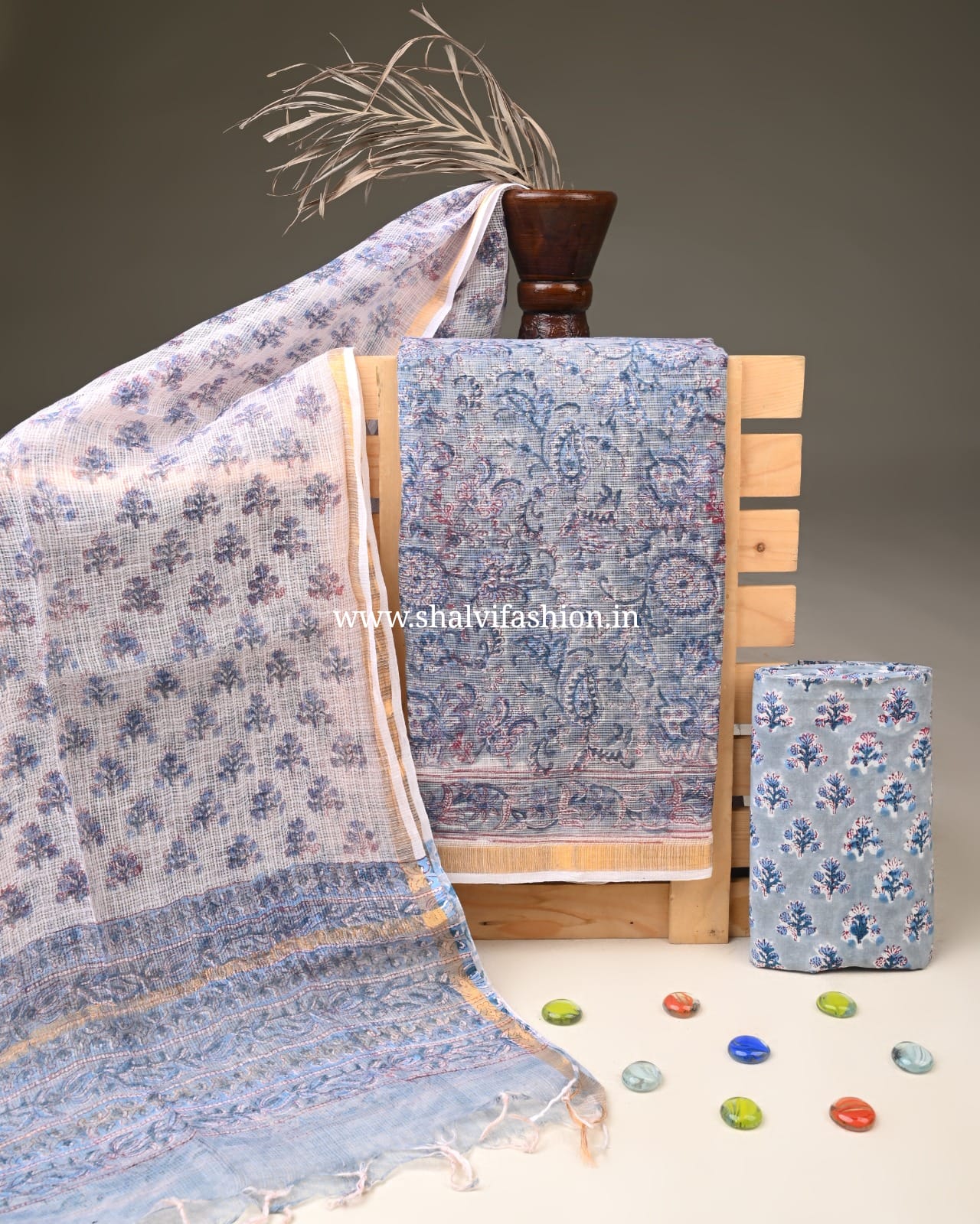 Shop unstitched block print kota doria suits (3KD307)