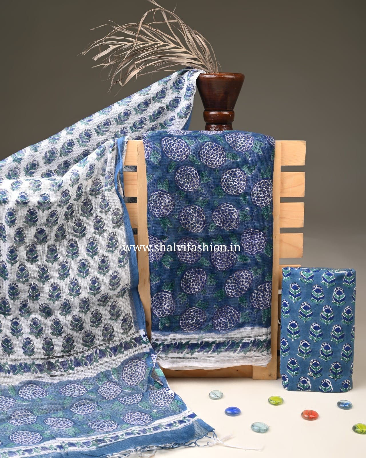 Shop hand block printed kota doria suit sets in jaipur (3KD313)