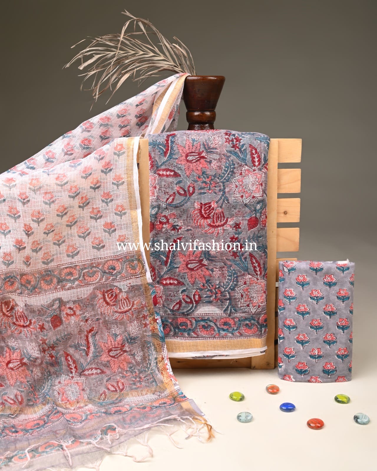 Shop unstitched hand block print kota doria suits (3KD315)