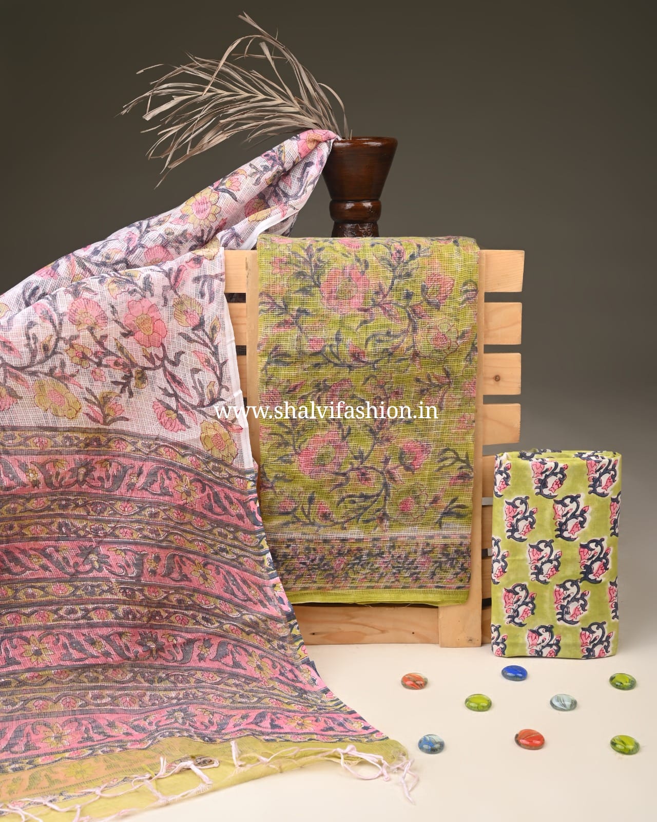 Shop unstitched block printed kota doria suits online (3KD320)