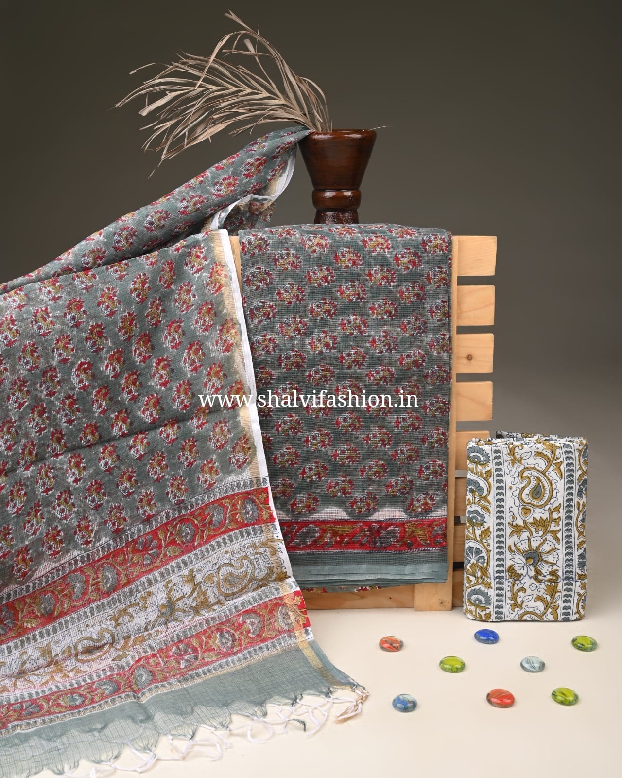 Shop unstitched block print kota doria suits in jaipur (3KD328)