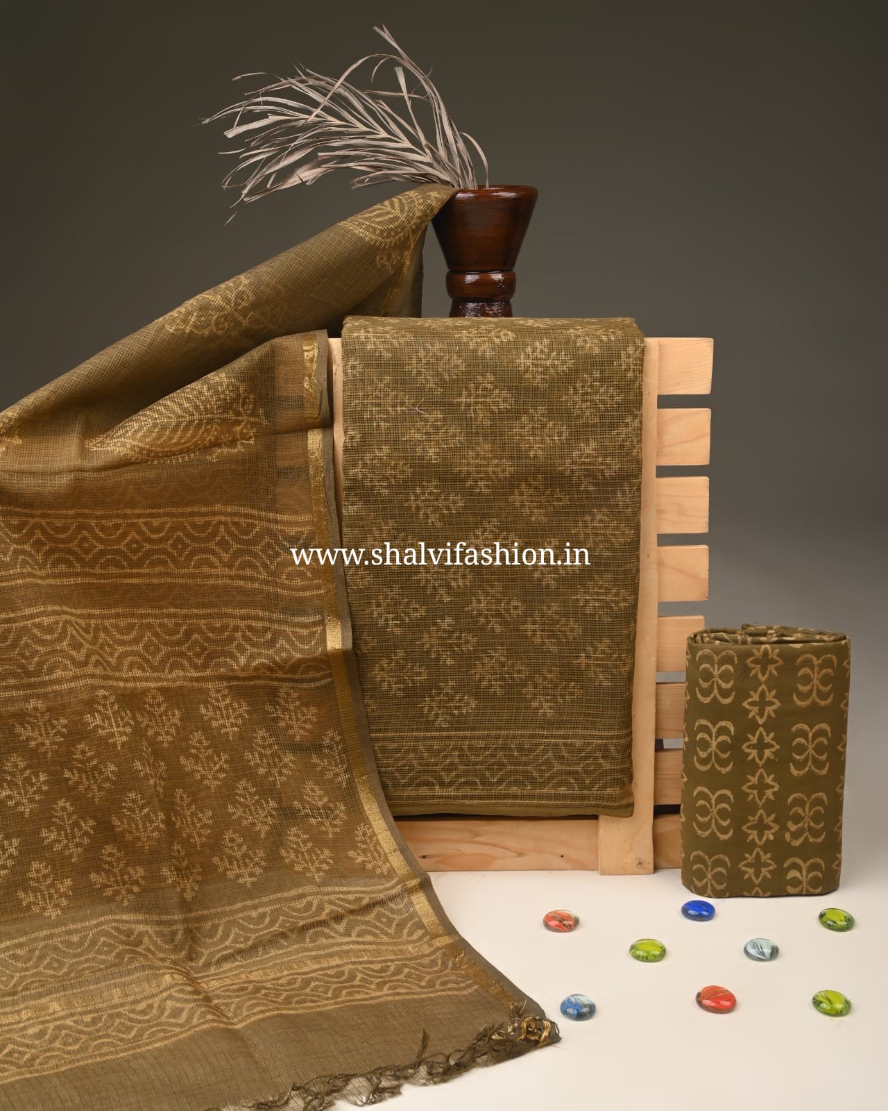 Shop block printed kota doria suits online (3KD330)