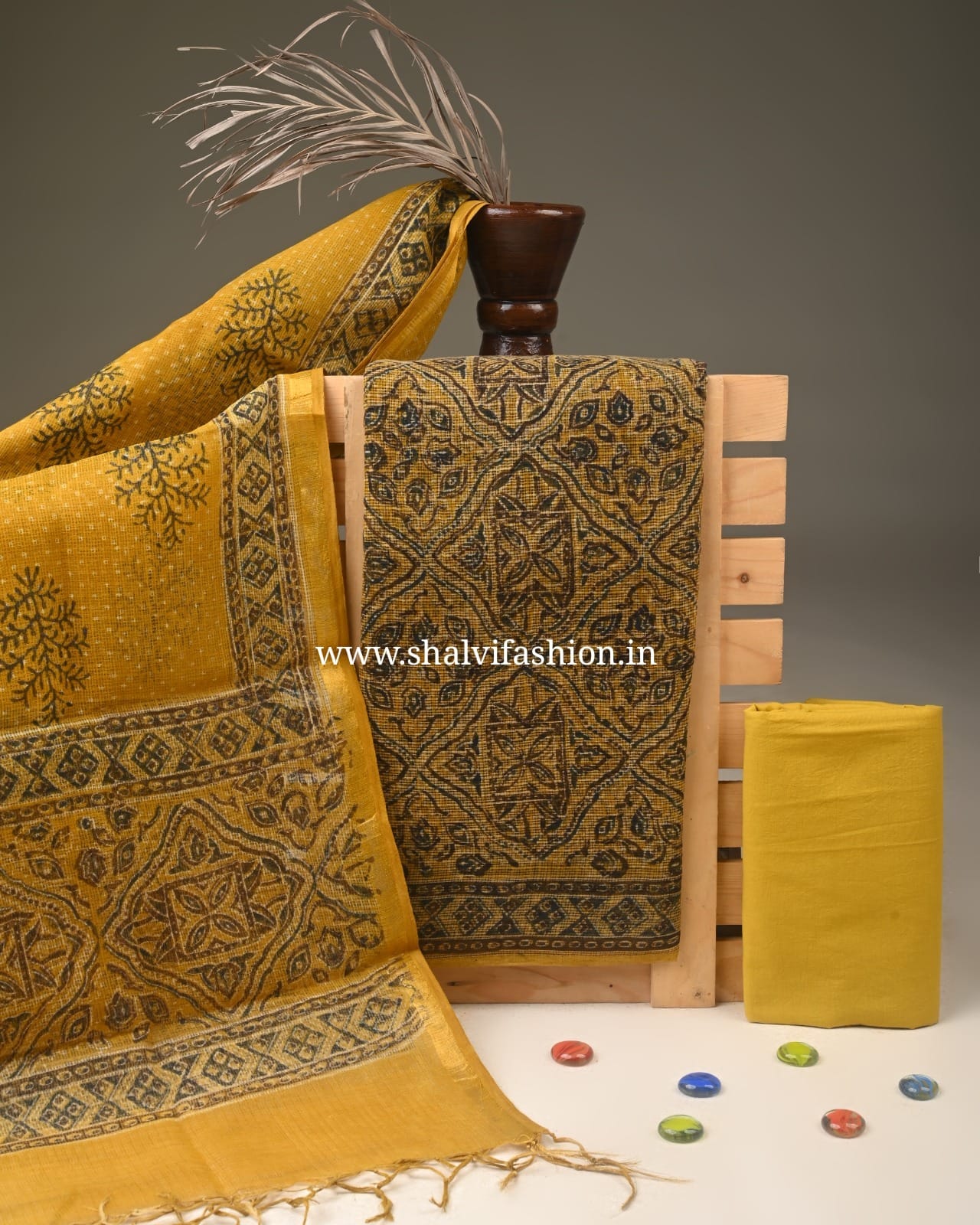 Shop block printed kota doria suits online shopping (3KD372)