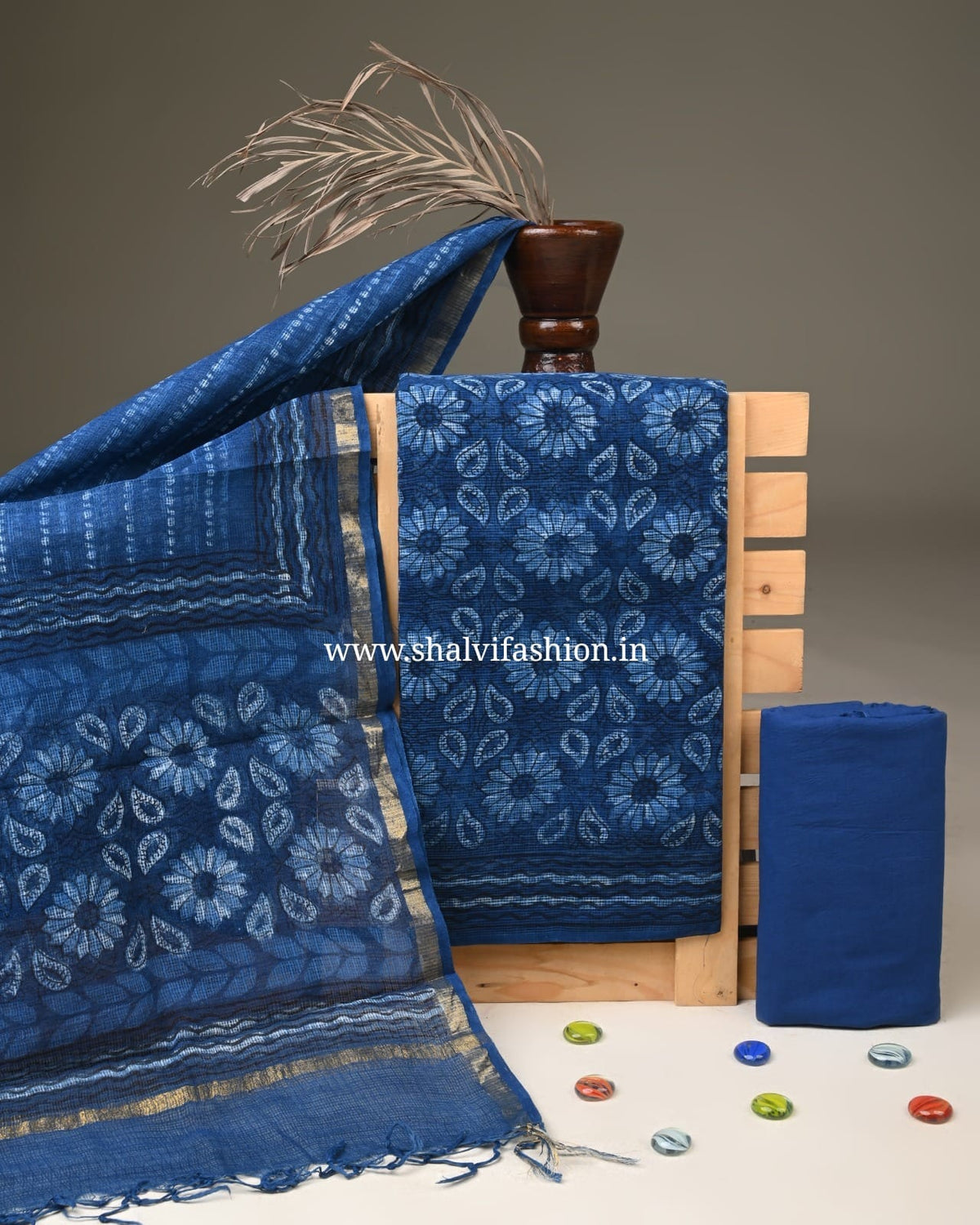 Shop indigo printed kota doria suits (3KD390)