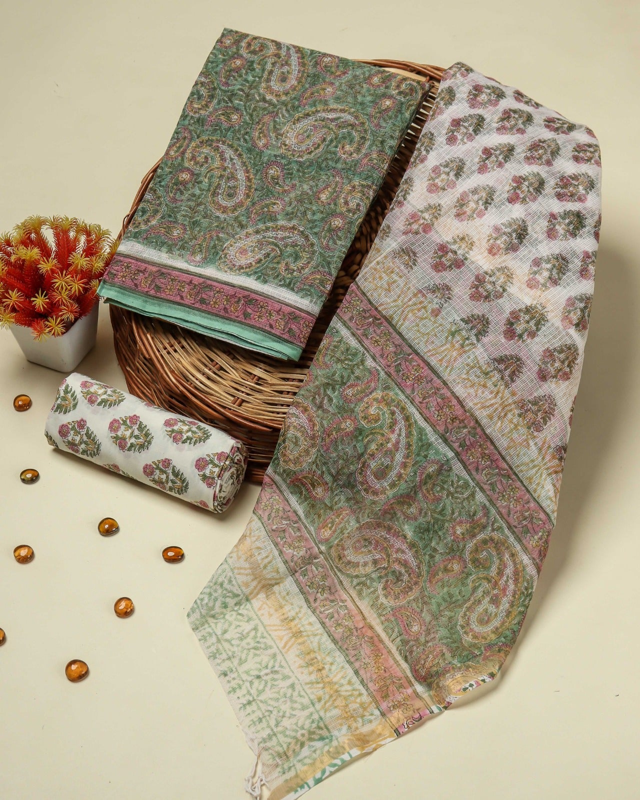 Shop traditional block print kota doria suits online (3KD97)