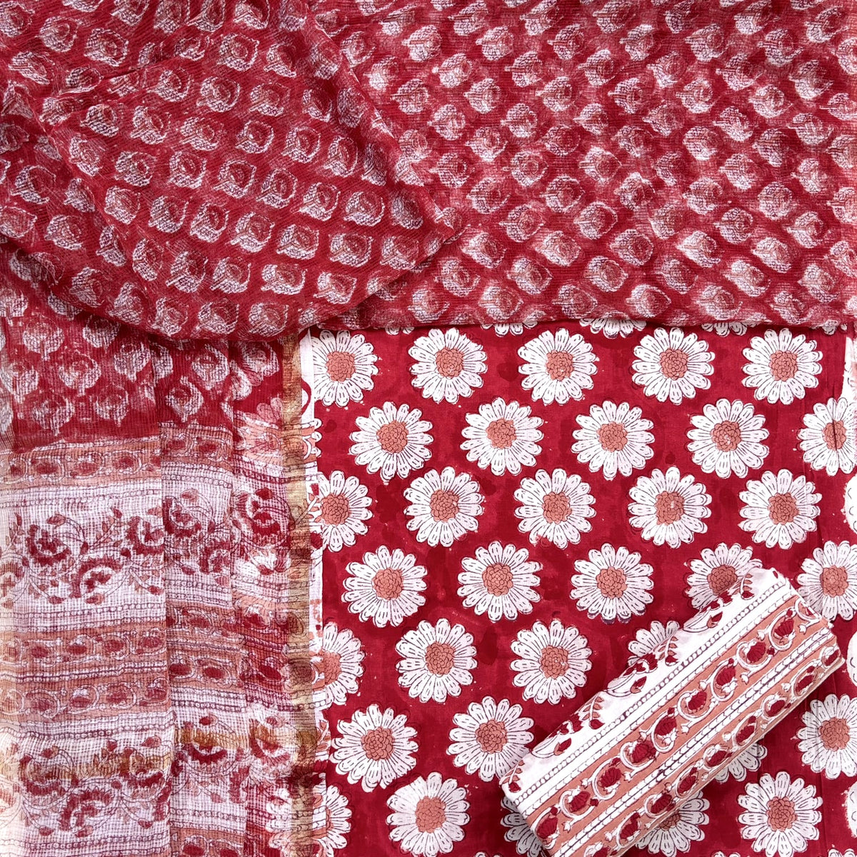 Shop unstitched cotton suits with kota doria dupatta (3CKD589)
