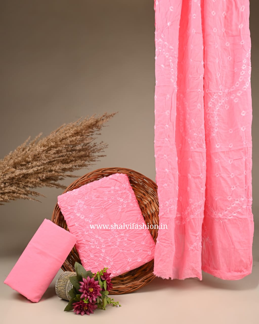 Shop unstitched bandhani print cotton suits online shopping (BAS42)