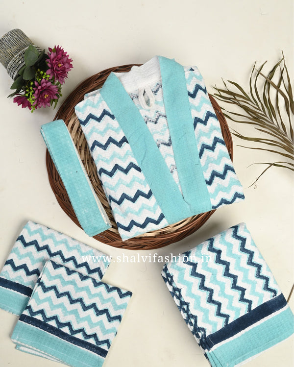 Shop block print waffle cotton bath linen sets (BLS01)