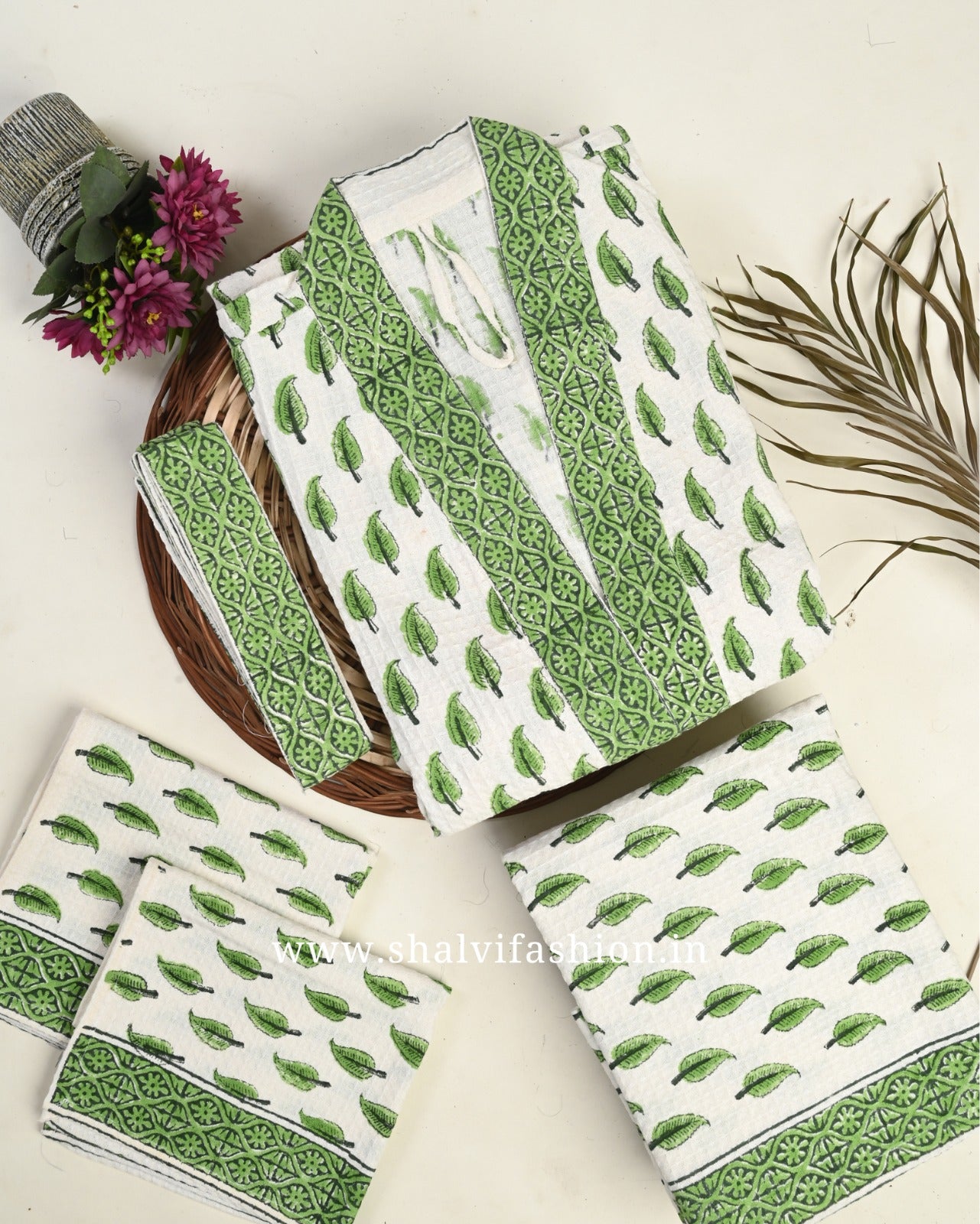 Shop hand block print waffle cotton bath linen sets (BLS04)