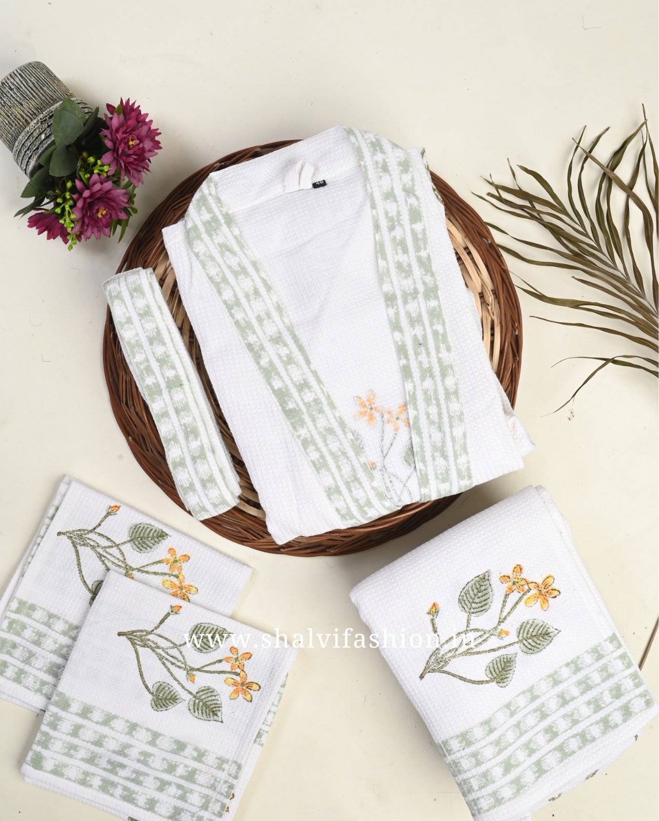 Shop traditional block printed waffle cotton bath linen sets (BLS08)