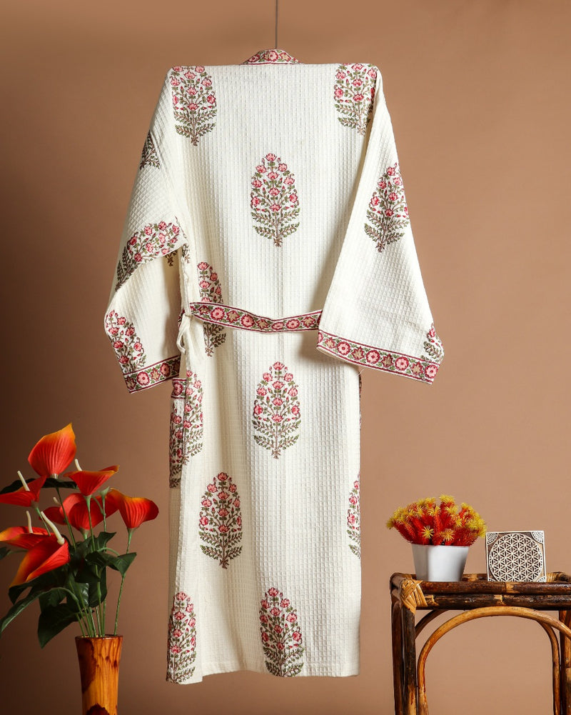 Shop traditioanal block print cotton waffle bathrobes online shopping (BROB07)