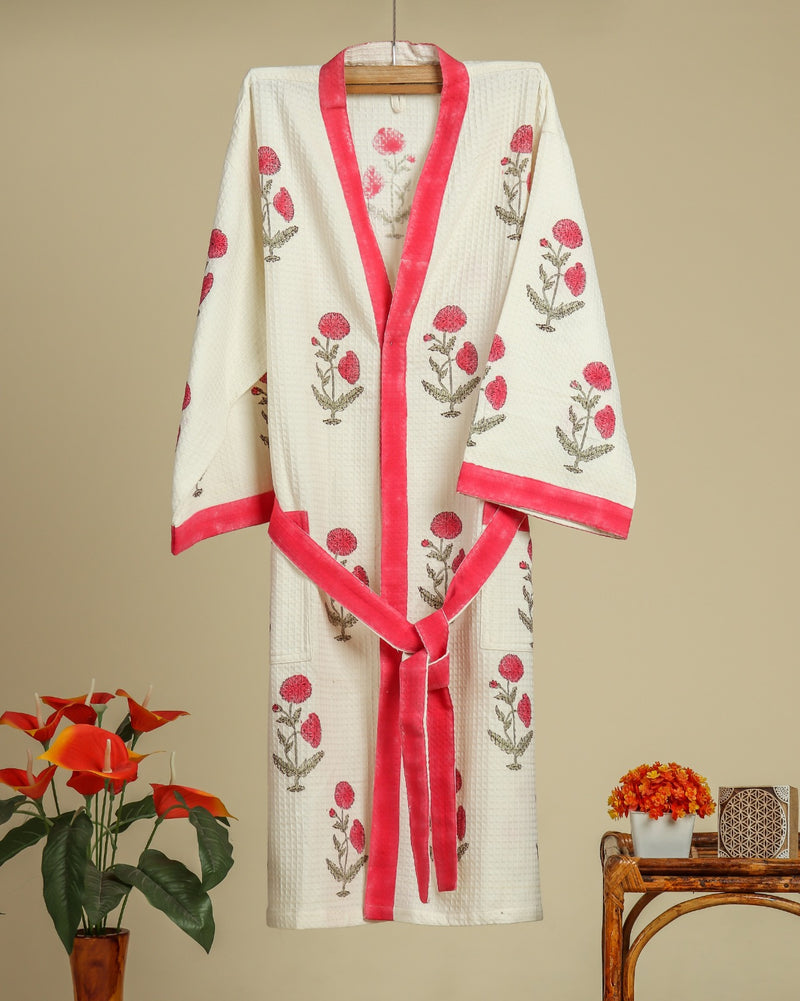 Shop block printed waffle cotton bathrobes in jaipur (BROB16)