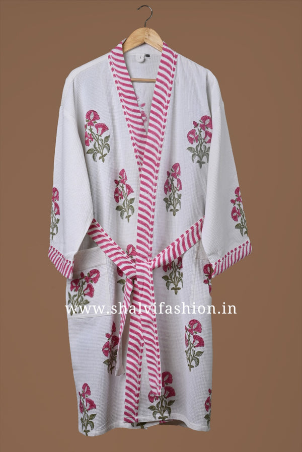 Shop block print waffle cotton bathrobes (BROB17)