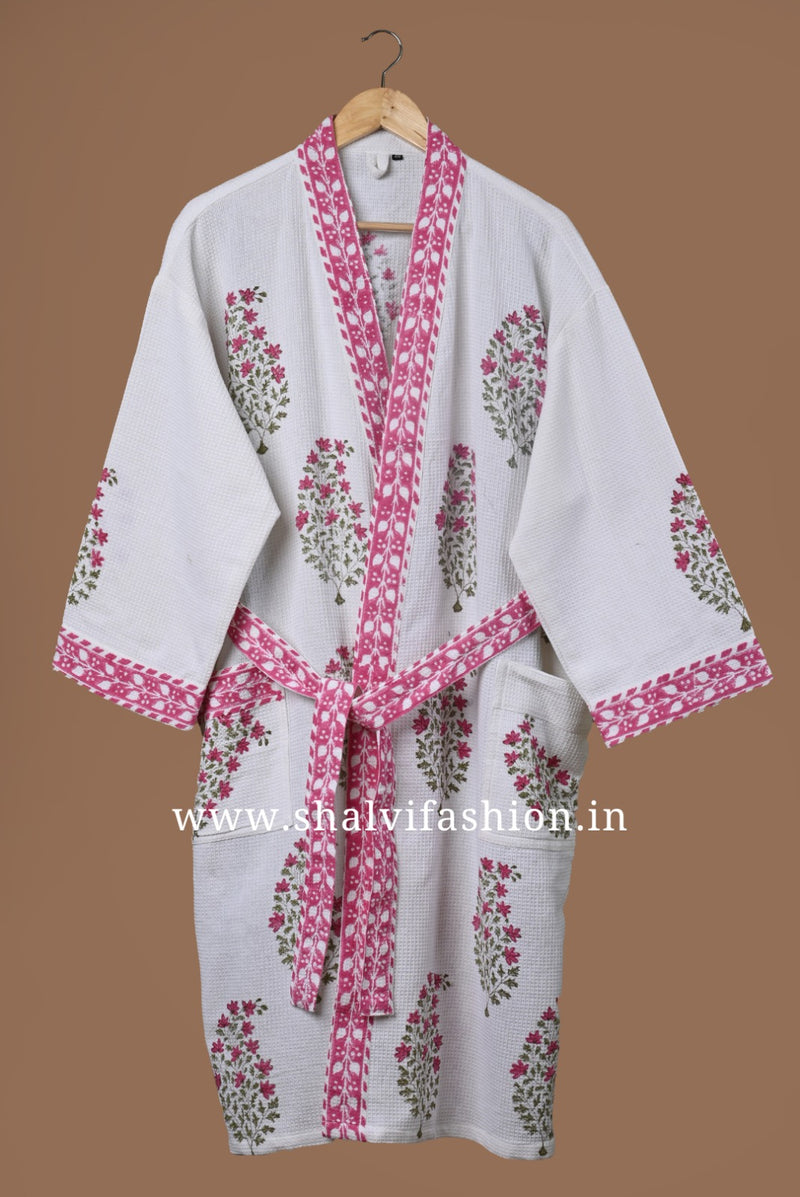 Shop hand block print cotton bathrobes in jaipur (BROB21)