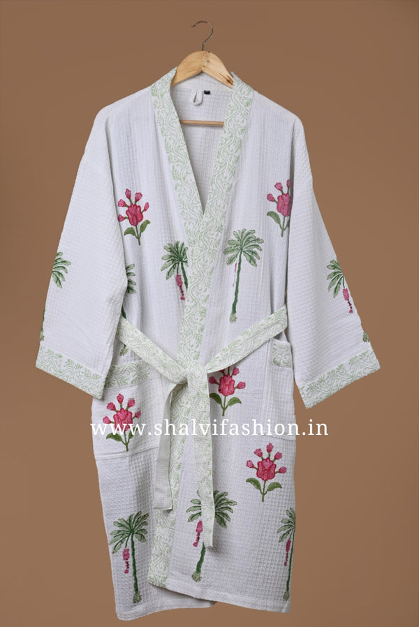 Shop traditional block print waffle cotton bathrobes (BROB22)