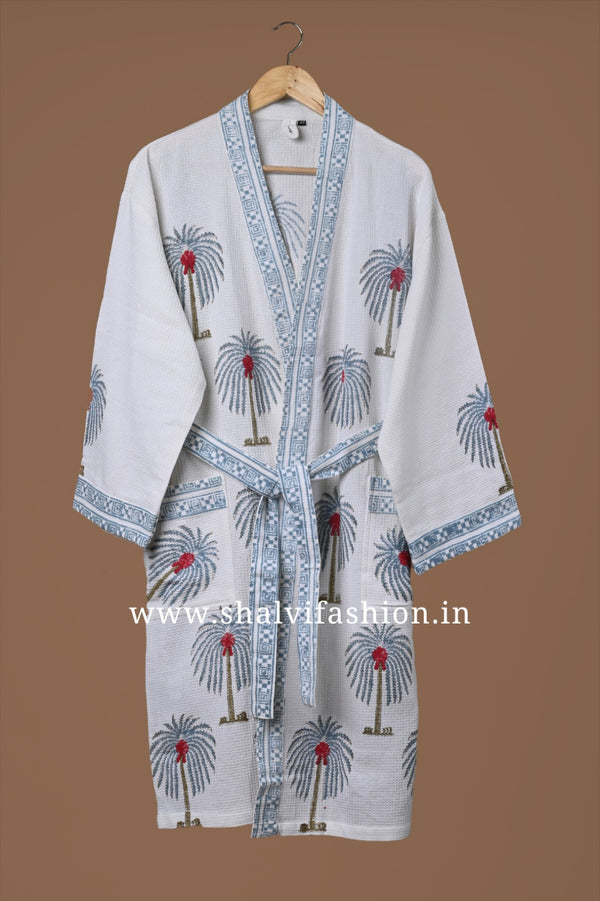 Shop block print waffle cotton bathrobes (BROB25)