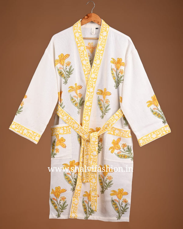 Shop hand block printed waffle cotton bathrobes in jaipur (BROB29)