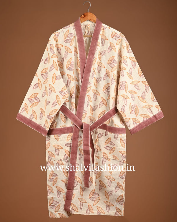 Shop block printed waffle cotton bathrobes in jaipur (BROB31)