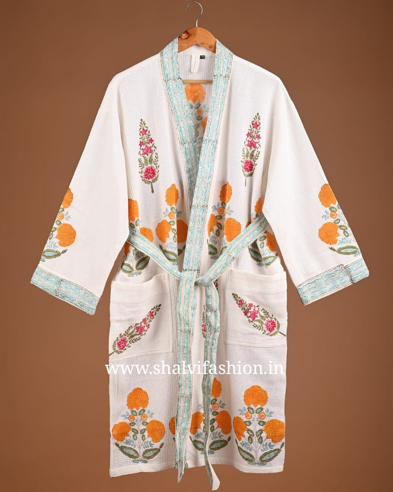 Shop block printed cotton bathrobes online shopping (BROB33)