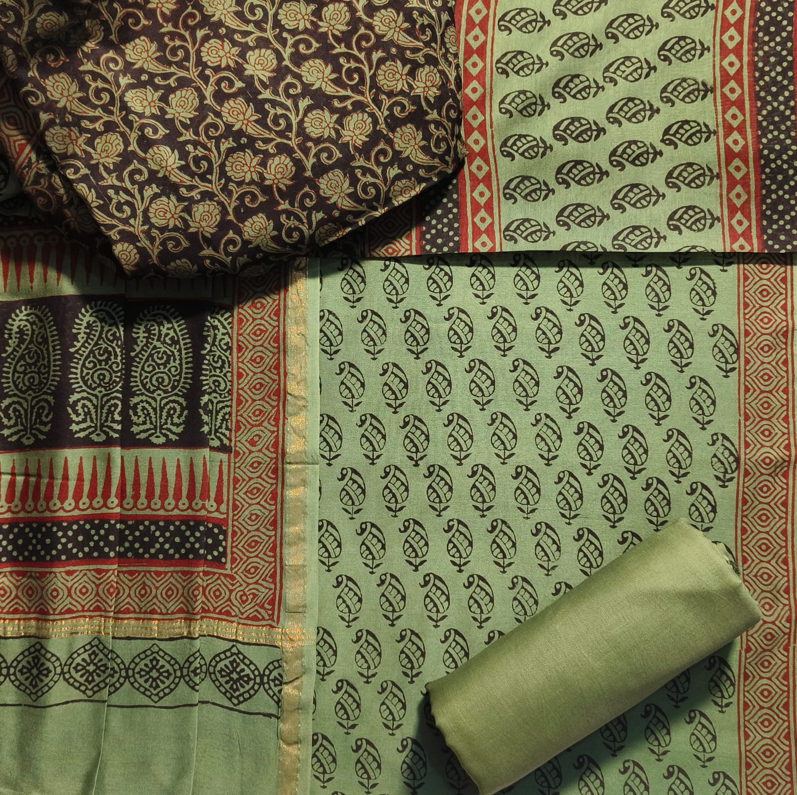 Shop unstitched bagh print chanderi silk suits (CHA07)