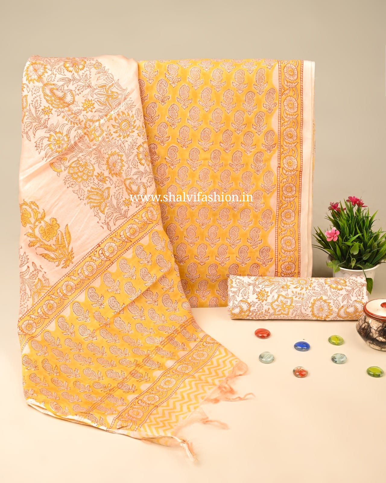 Shop jaipuri printed chanderi silk suits online shopping (CHA103)