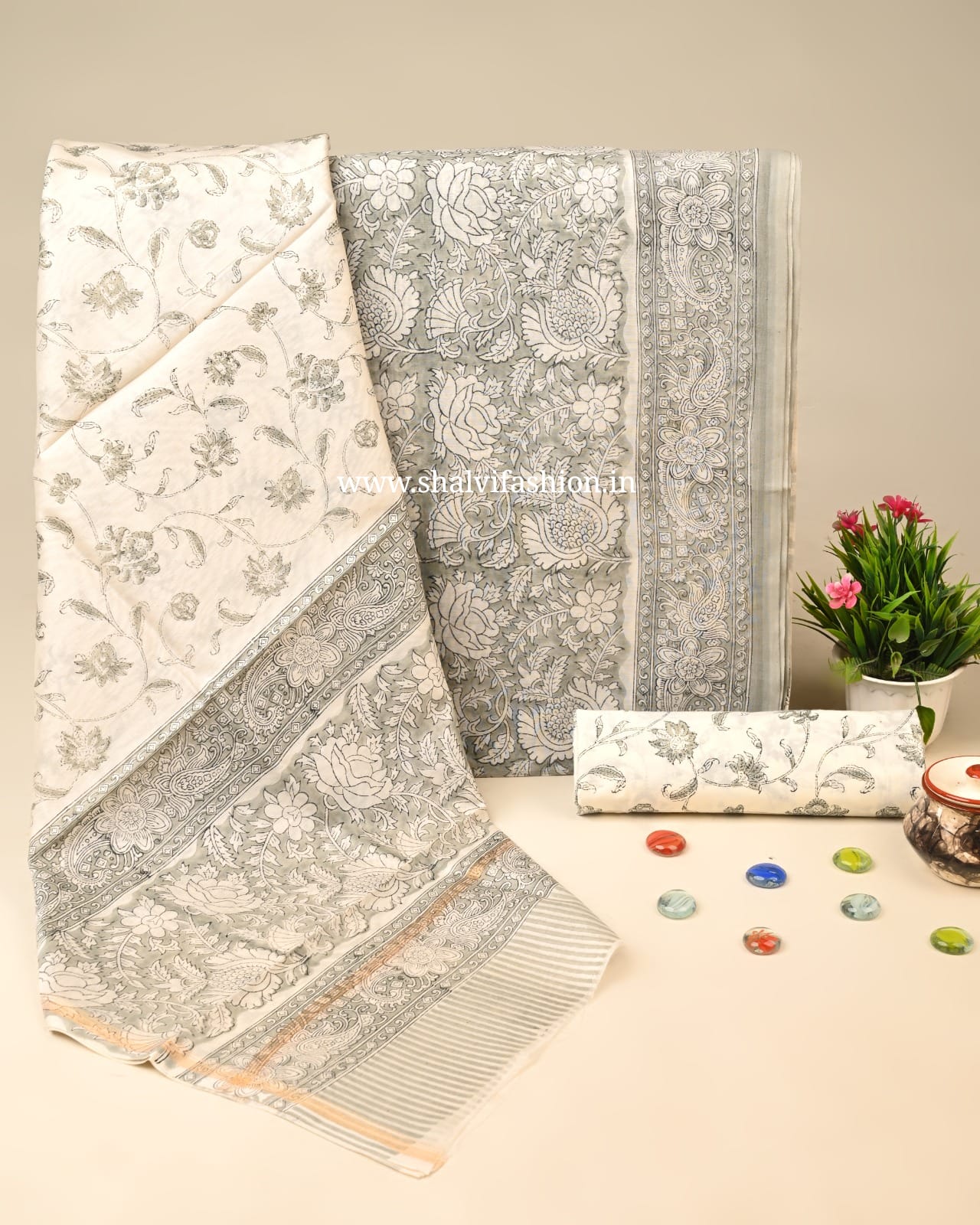 Shop sanganeri printed chanderi silk suits online (CHA104)