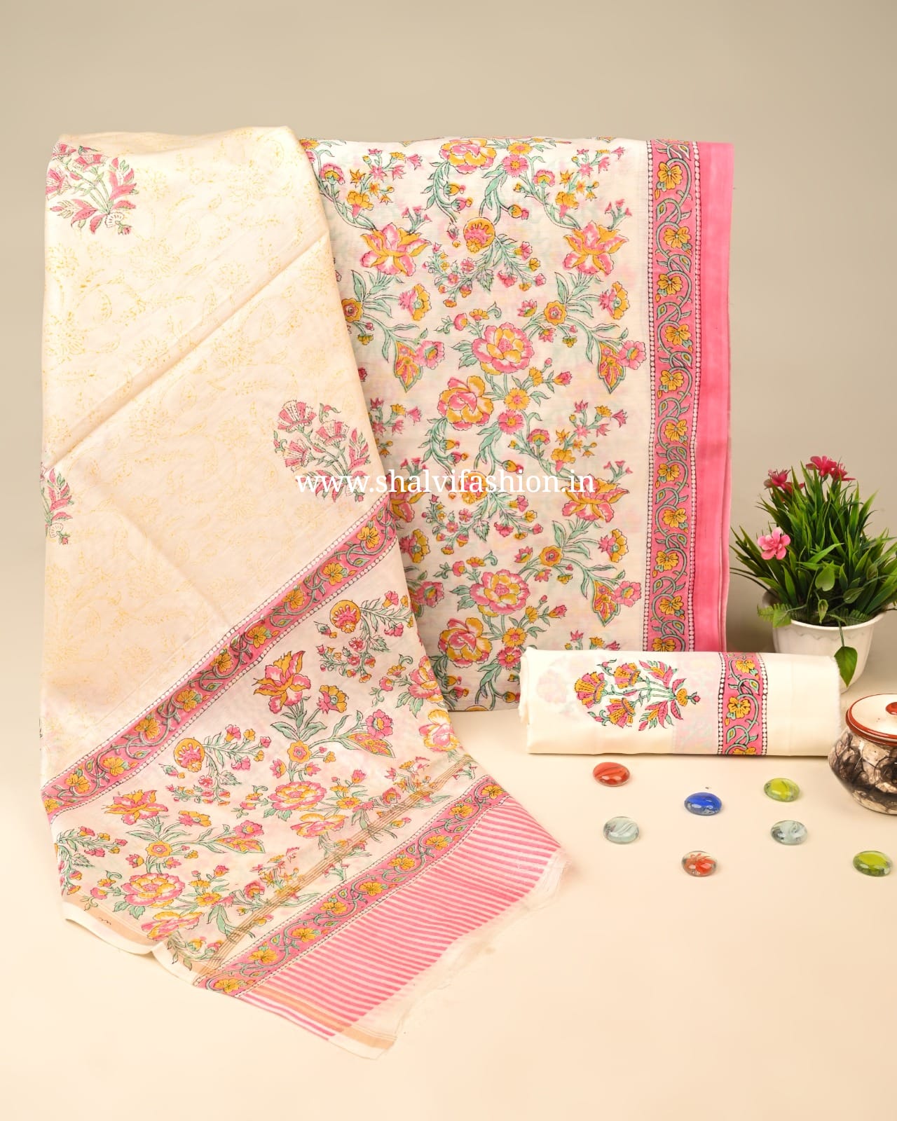 Designer Hand Block Print Chanderi Silk Suit Set (CHA106)