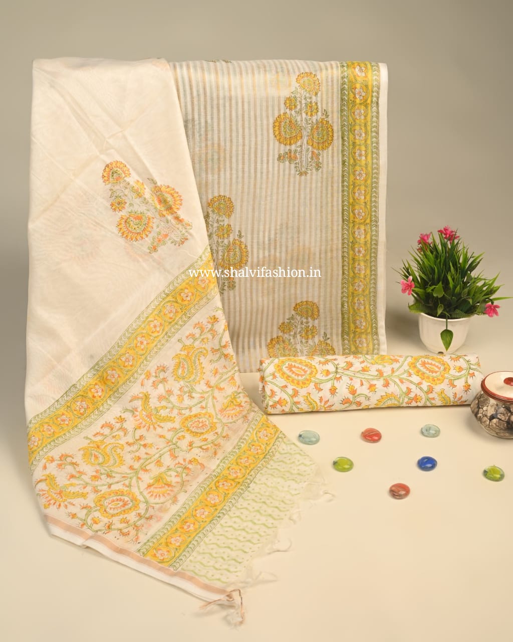 Shop jaipuri print chanderi silk suits (CHA122)