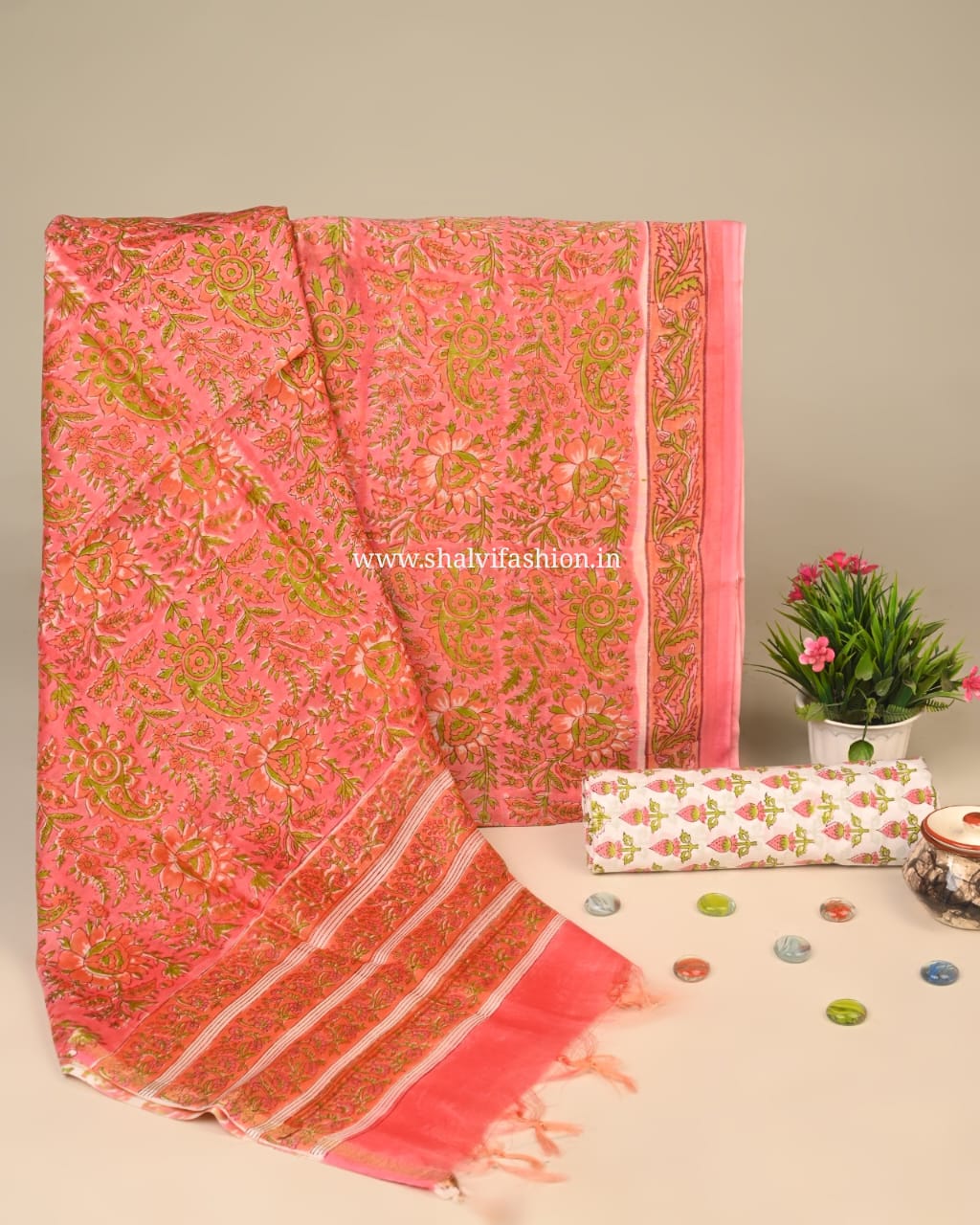 Shop hand block print chanderi silk suits (CHA12)