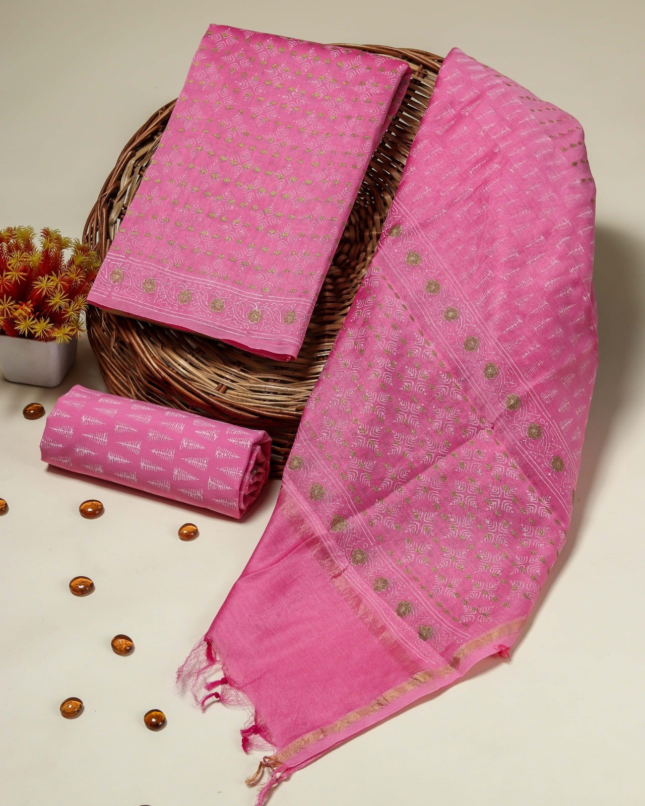 Shop unstitched jaipuri print chanderi silk suits (CHA131)