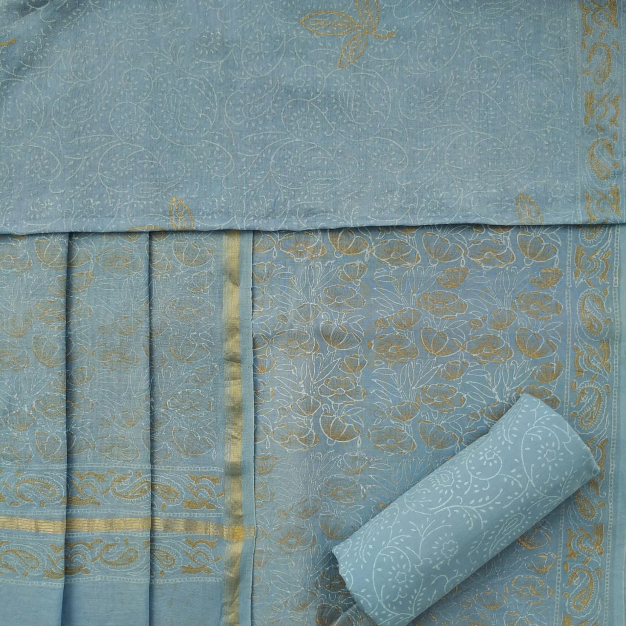 Shop unstitched block print chanderi silk suits (CHA142)